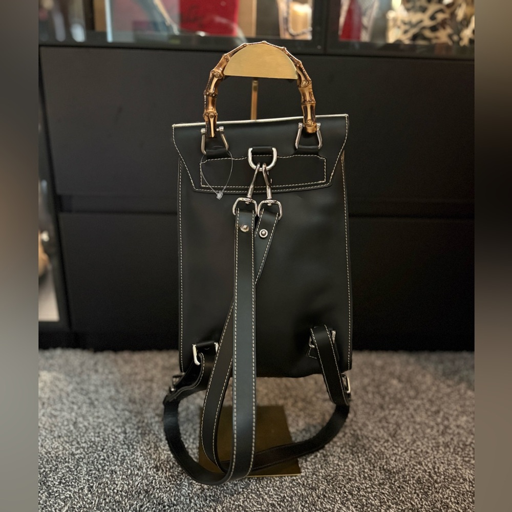 Dooney & Bourke Black Leather Bamboo-Handle Backpack - Picture 4 of 12
